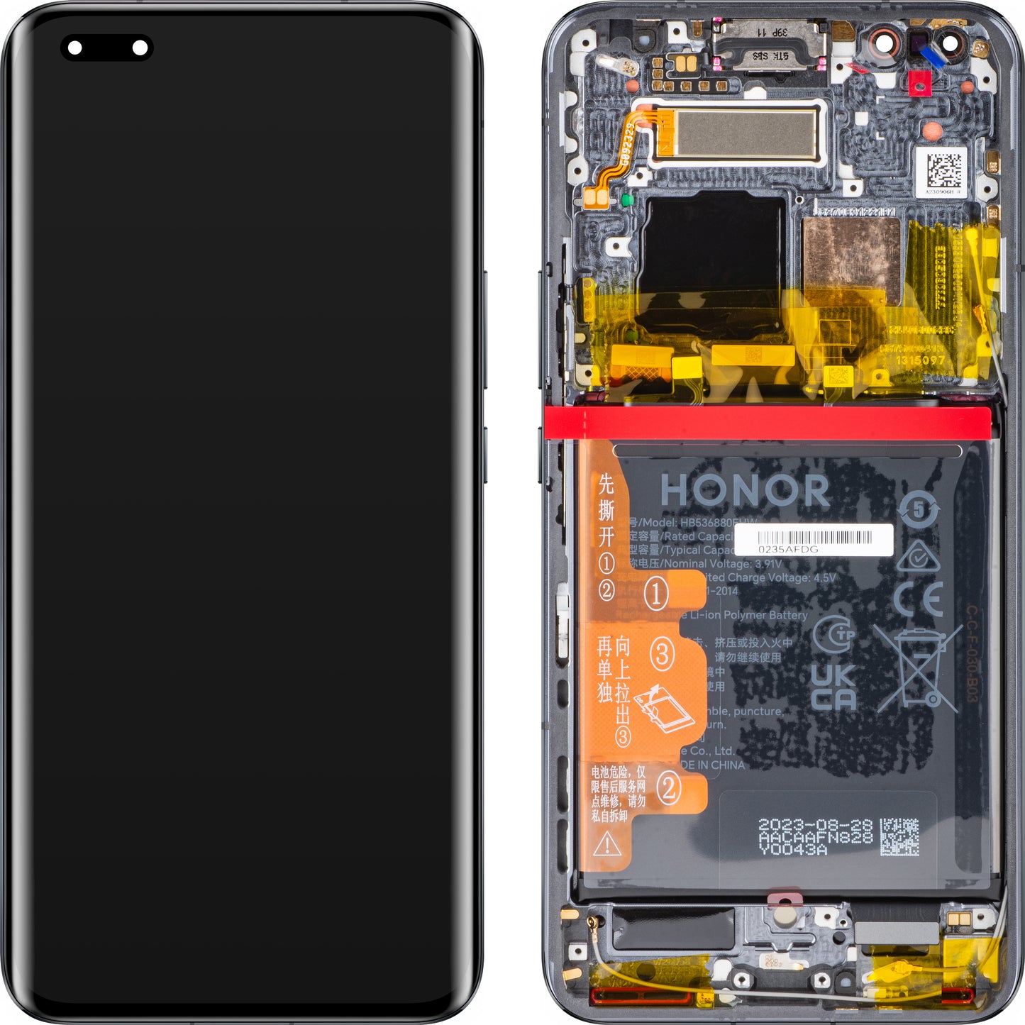 Écran tactile Écran tactile Honor Magic5 Pro, avec cadre et batterie, noir, Service Pack 0235AFDG