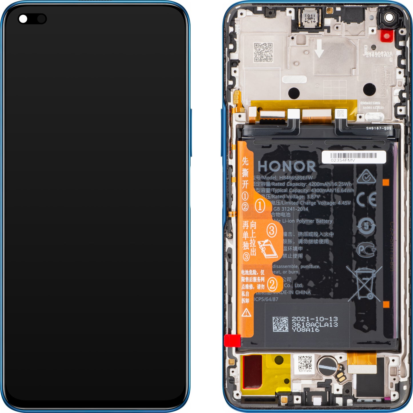 Écran tactile Honor 50 Lite, avec cadre et batterie, Deep Sea Blue, Service Pack 02354FMW