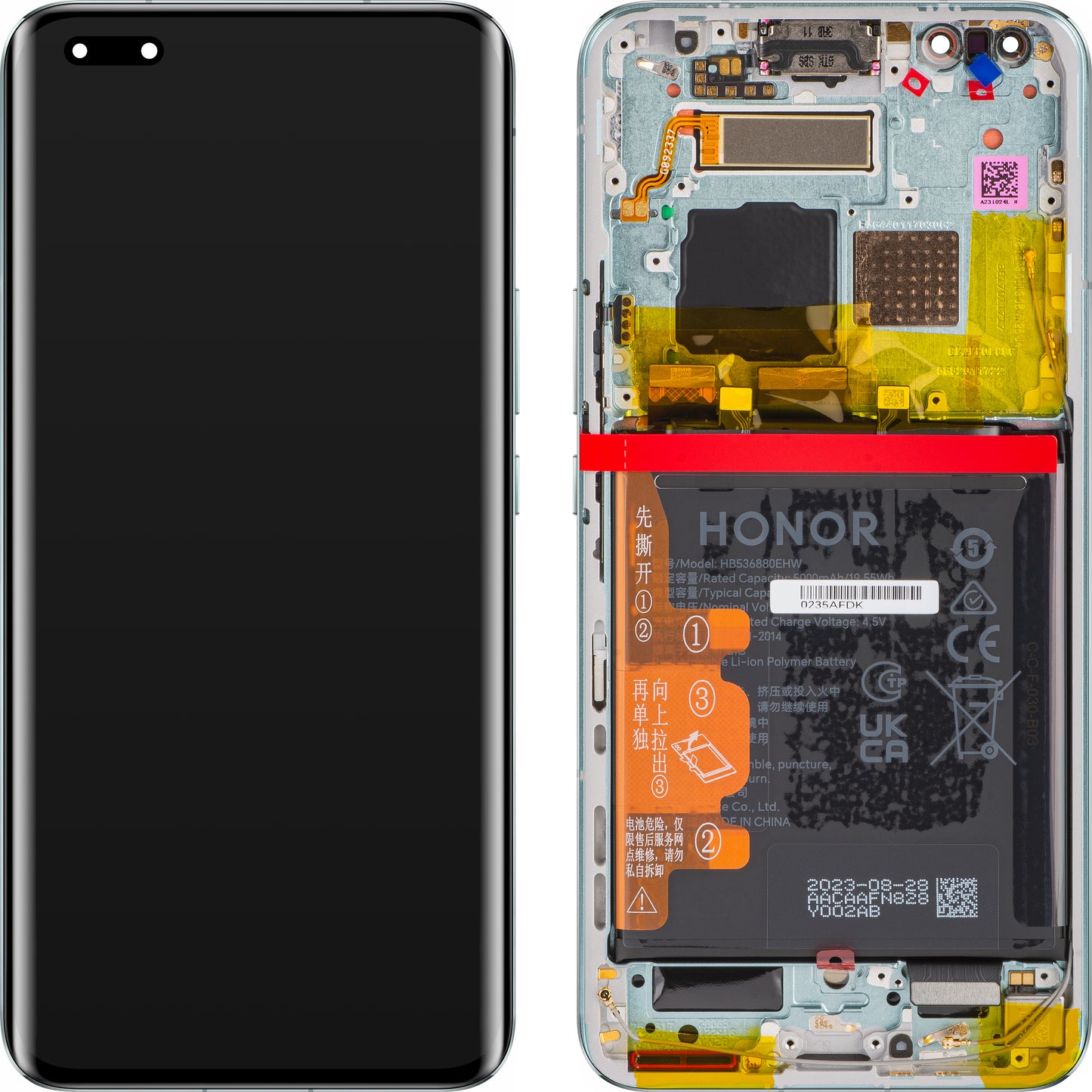 Écran tactile avec écran tactile Honor Magic5 Pro, avec cadre et batterie, vert prairie, Service Pack 0235AFDK