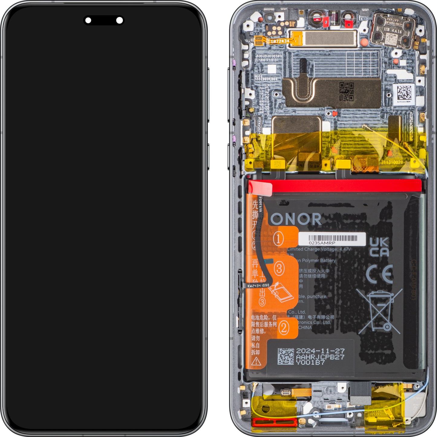 Écran tactile Honor Magic7 Pro avec cadre et batterie, Noir, Pack de service 0235AMRM