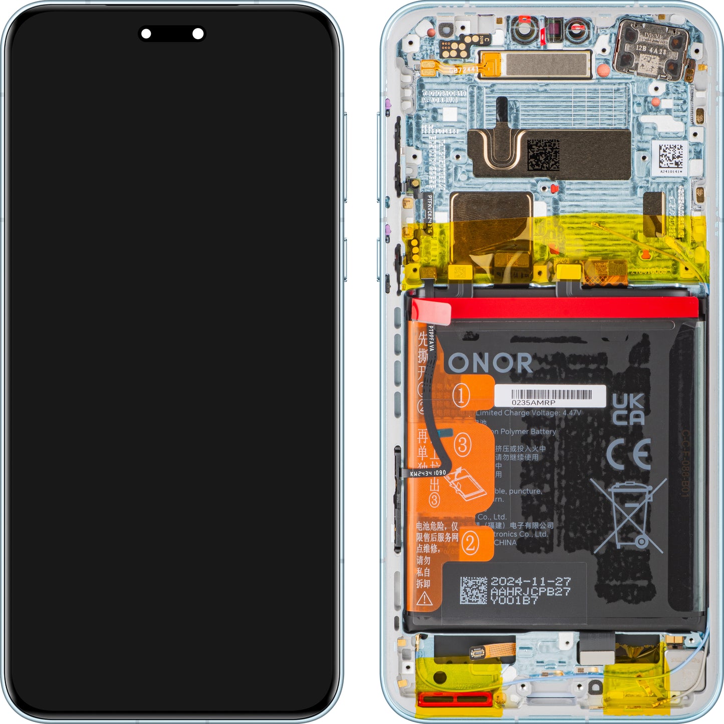 Écran tactile Honor Magic7 Pro avec cadre et batterie, Bleu (Breeze Blue), Pack de service 0235AMRP