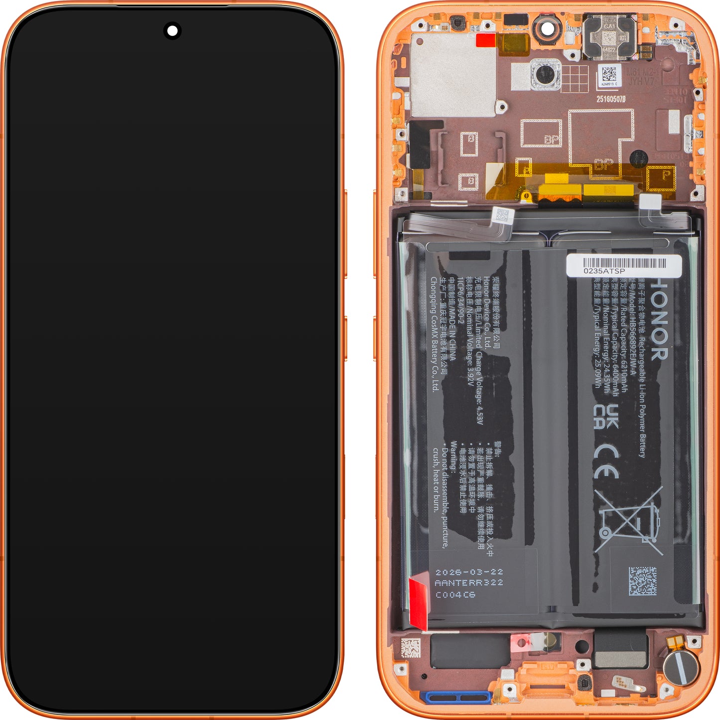 Écran tactile Honor 600, avec cadre et batterie, orange, Service Pack 0235ATSP