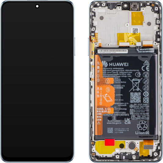 Écran tactile Huawei nova Y90, avec cadre et batterie, bleu cristal, Service Pack 02355ARH