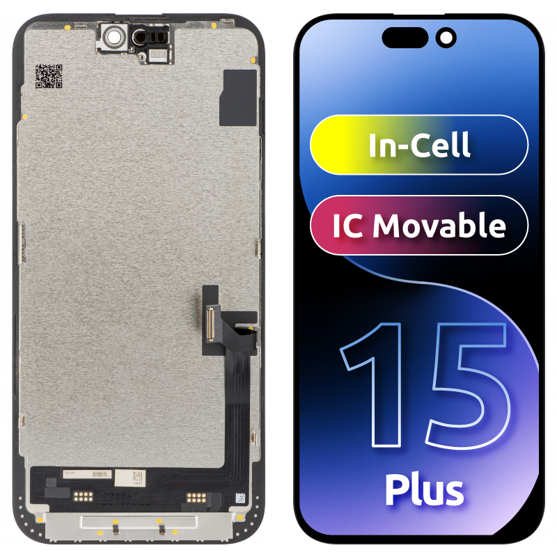 Écran tactile JK pour Apple iPhone 15 Plus, avec cadre, Version LCD In-Cell IC Movable, Noir