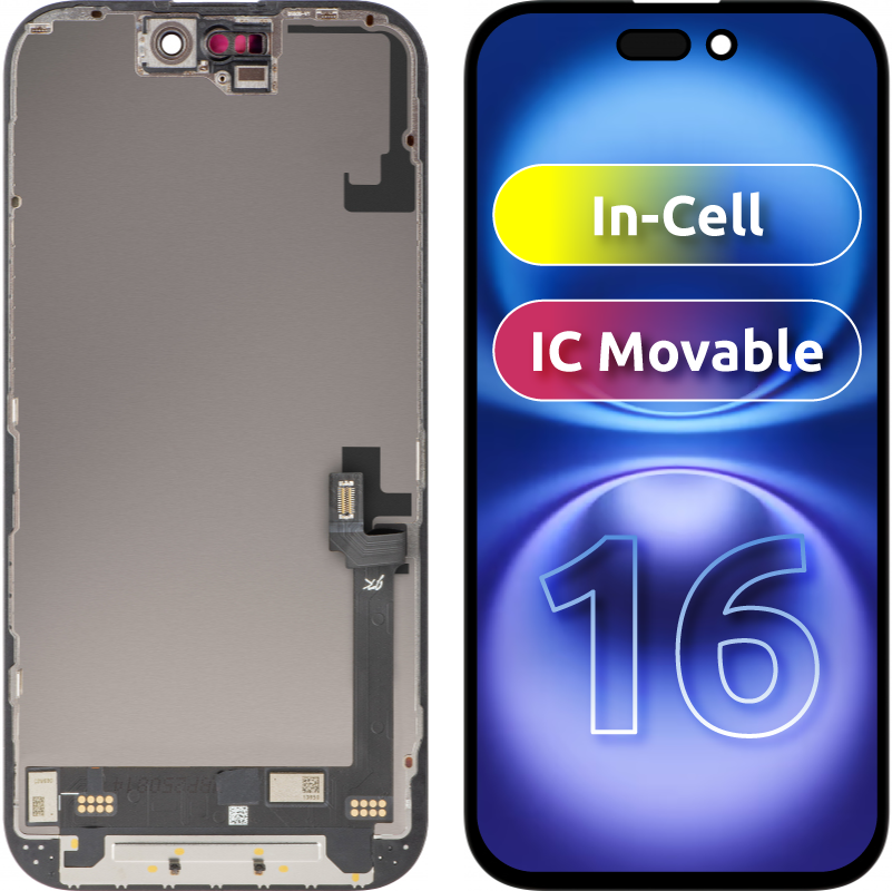 Écran tactile JK pour Apple iPhone 16, avec cadre, Version LCD In-Cell IC Movable, Noir