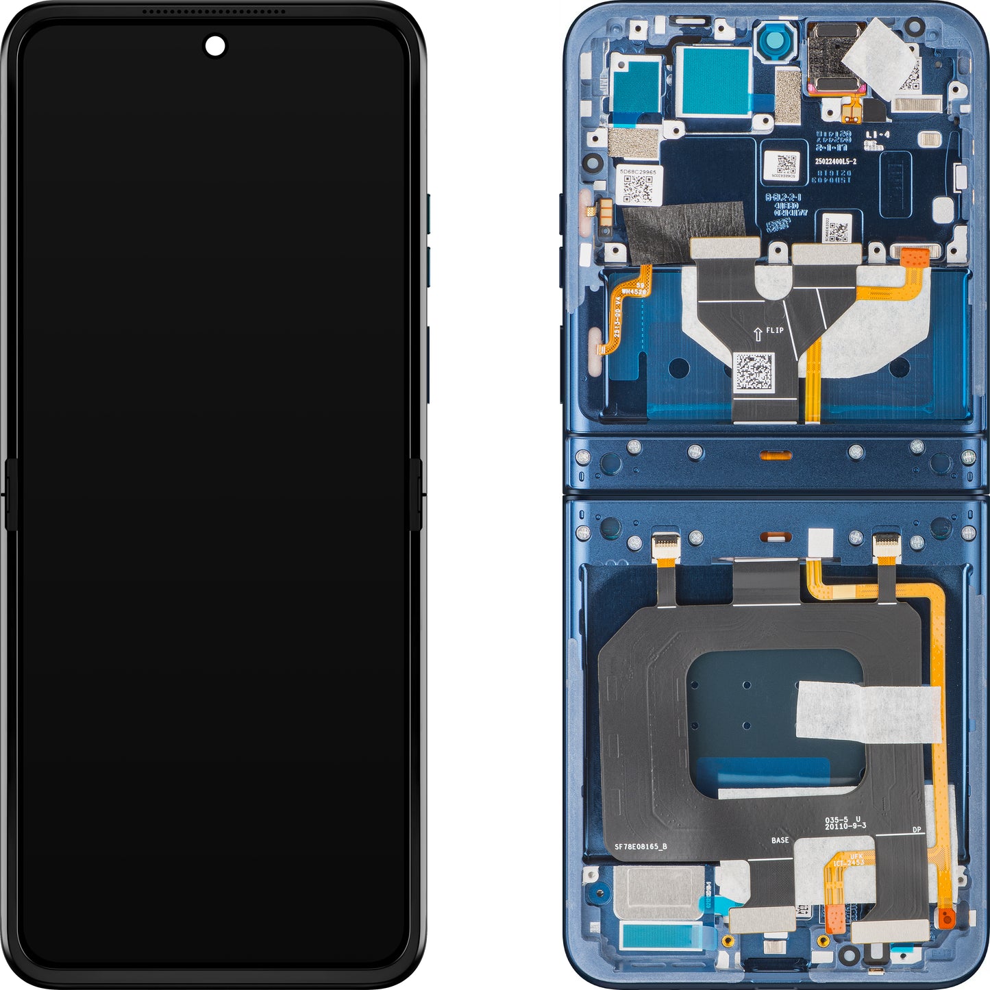 Écran tactile Motorola Razr 2025 / Razr 60, avec cadre, sous-couche interne, bleu marine (Gibraltar Sea), pack de service 5D68C29965