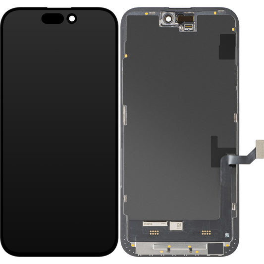 Écran tactile MP compatible avec Apple iPhone 15 Plus, avec cadre, version Soft OLED FHD IC Movable, Noir