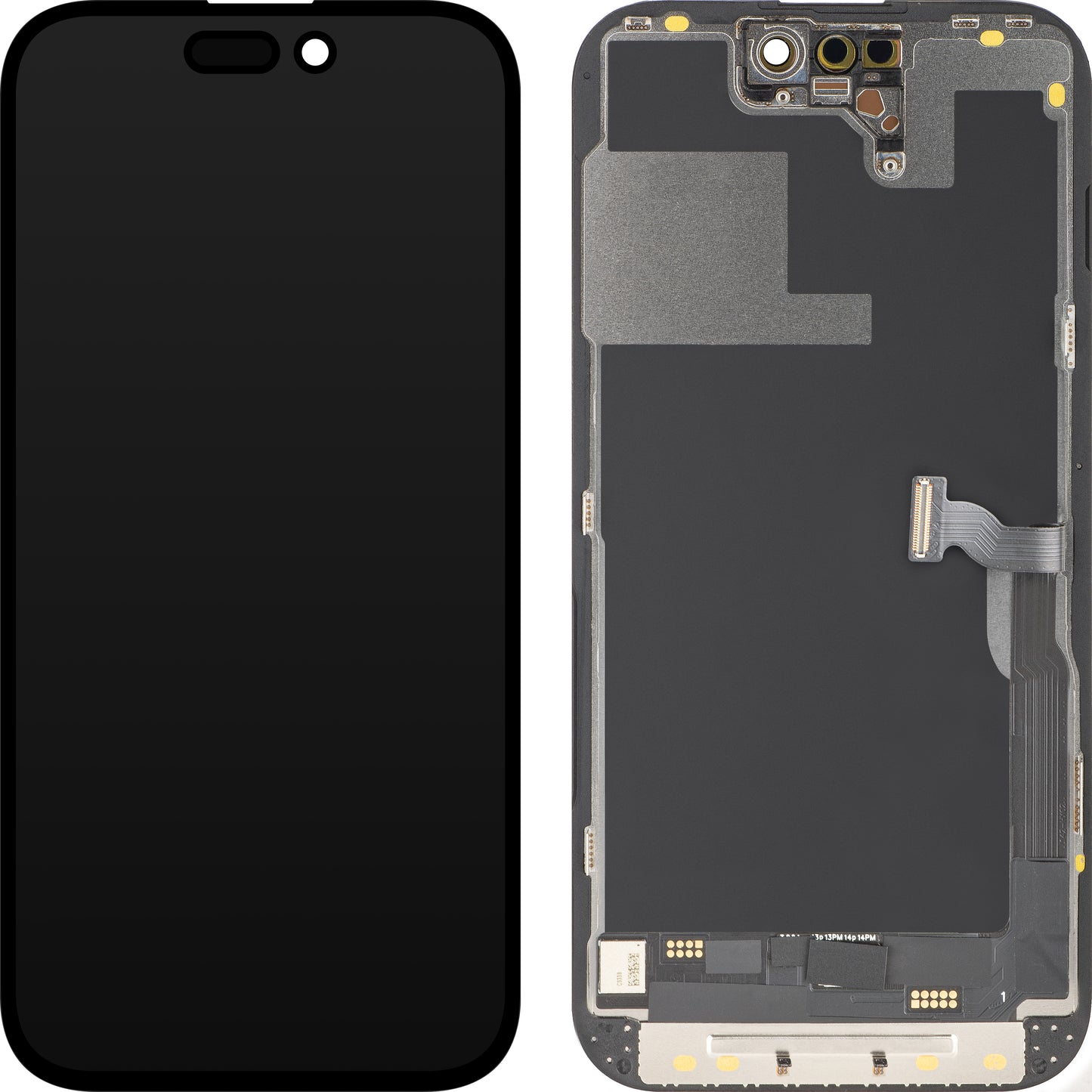 Écran avec écran tactile MP compatible avec Apple iPhone 14 Pro, avec cadre, Version OLED FHD Diagnostic, Noir