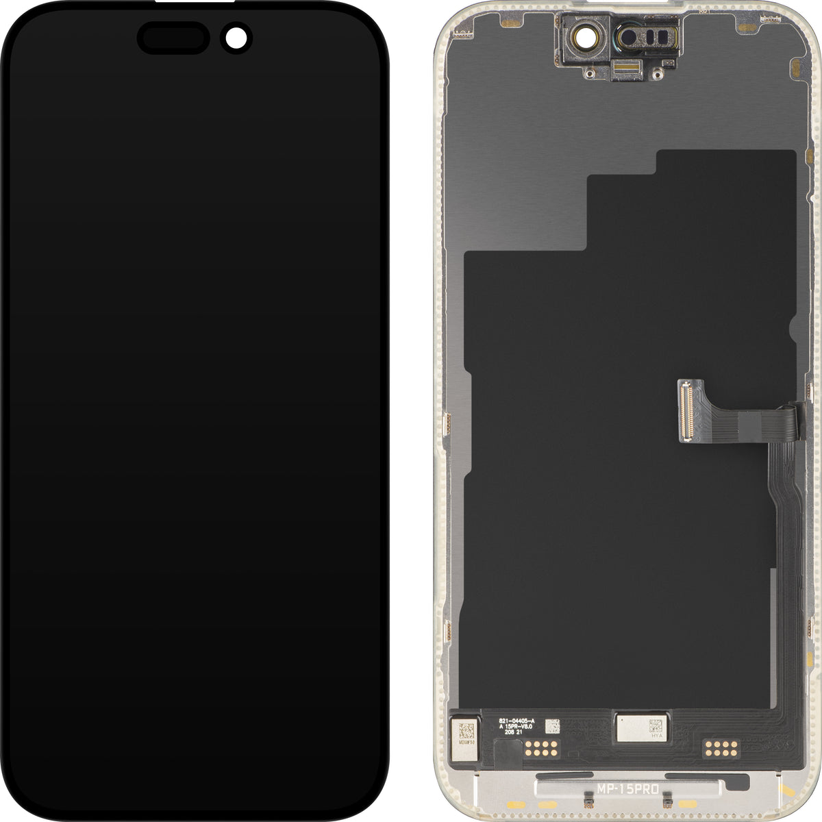 Écran tactile MP compatible avec Apple iPhone 15 Pro, avec cadre, version Premium Soft OLED FHD 120Hz Diagnostic, noir