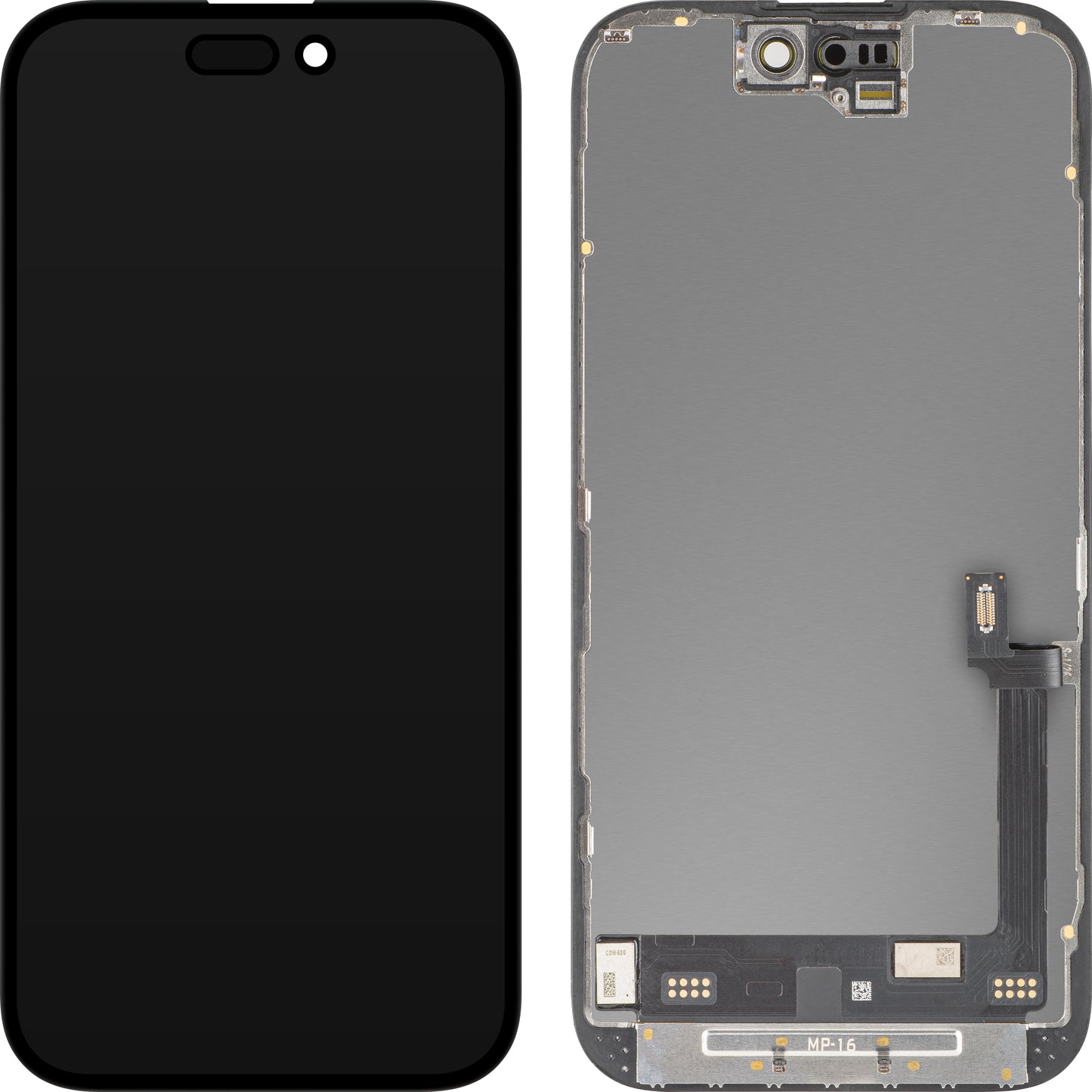Écran tactile MP compatible avec Apple iPhone 16, avec cadre, version Premium Soft OLED FHD Diagnostic, noir