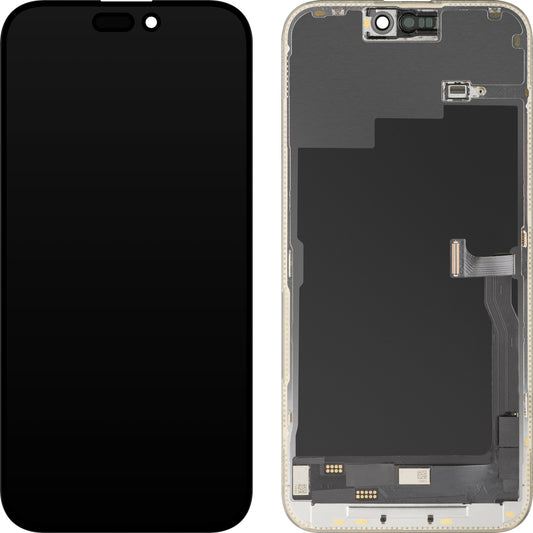 Écran tactile MP compatible avec Apple iPhone 15 Pro Max, avec cadre, version OLED FHD Diagnostic, noir, reconditionné