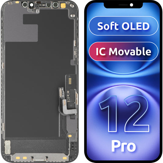 Écran tactile MP compatible avec Apple iPhone 12 / 12 Pro, avec cadre, Version Soft OLED IC Movable FHD, Noir