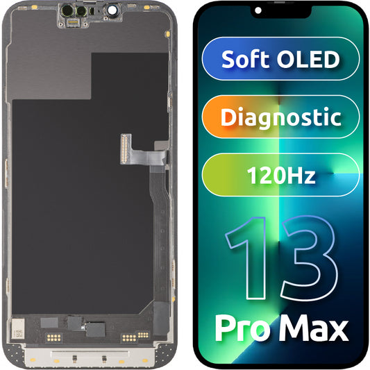 Écran avec écran tactile MP compatible avec Apple iPhone 13 Pro Max, avec cadre, Version Soft OLED 120Hz FHD Diagnostic, Noir