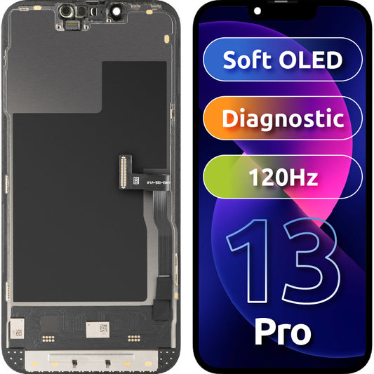 Écran tactile MP compatible avec Apple iPhone 13 Pro, avec cadre, Version Soft OLED 120Hz FHD Diagnostic, Noir