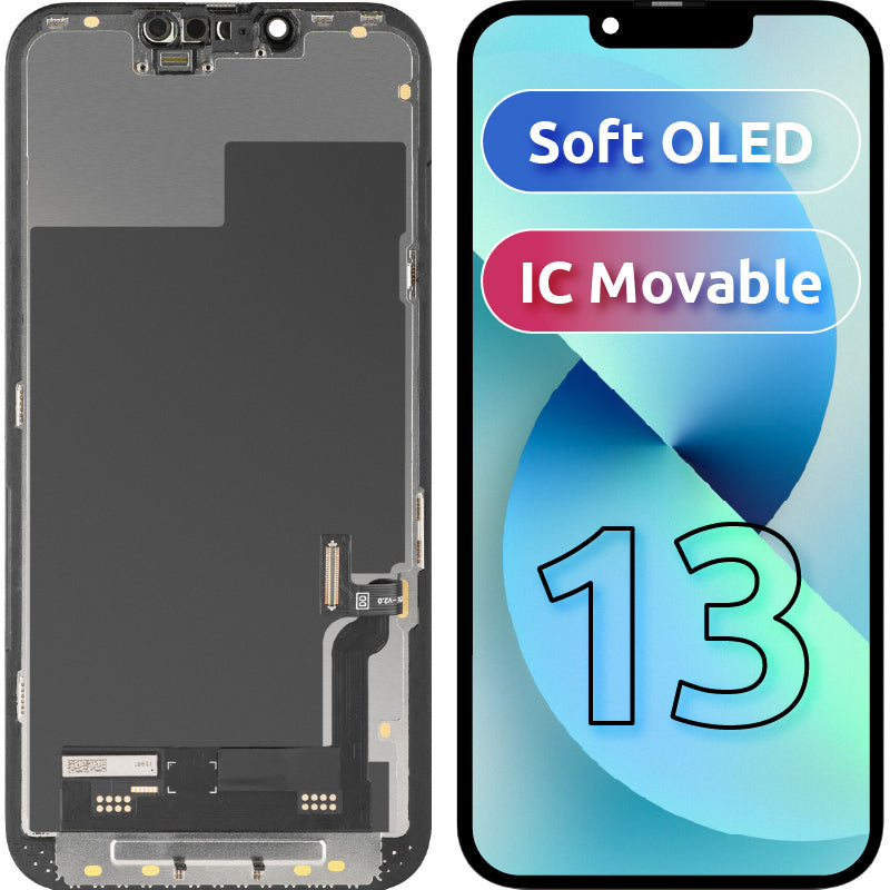 Écran tactile MP compatible avec Apple iPhone 13, avec cadre, version Soft OLED IC Movable FHD, Noir