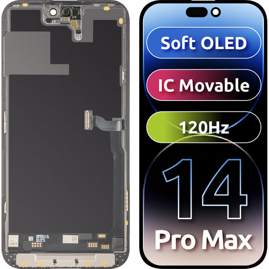 Écran tactile MP compatible avec Apple iPhone 14 Pro Max, avec cadre, Version Soft OLED IC Movable 120Hz FHD, Noir