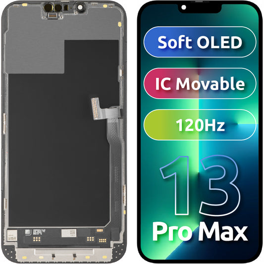 Écran tactile MP compatible avec Apple iPhone 13 Pro Max, avec cadre, Version Soft OLED IC Movable 120Hz FHD, Noir
