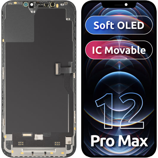 Écran tactile MP compatible avec Apple iPhone 12 Pro Max, avec cadre, Version Soft OLED IC Movable FHD, Noir