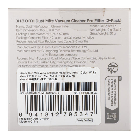 Filtre à air pour Aspirateur Xiaomi Dust Mite Vacuum Cleaner Pro, Set 2 pièces BHR8935GL