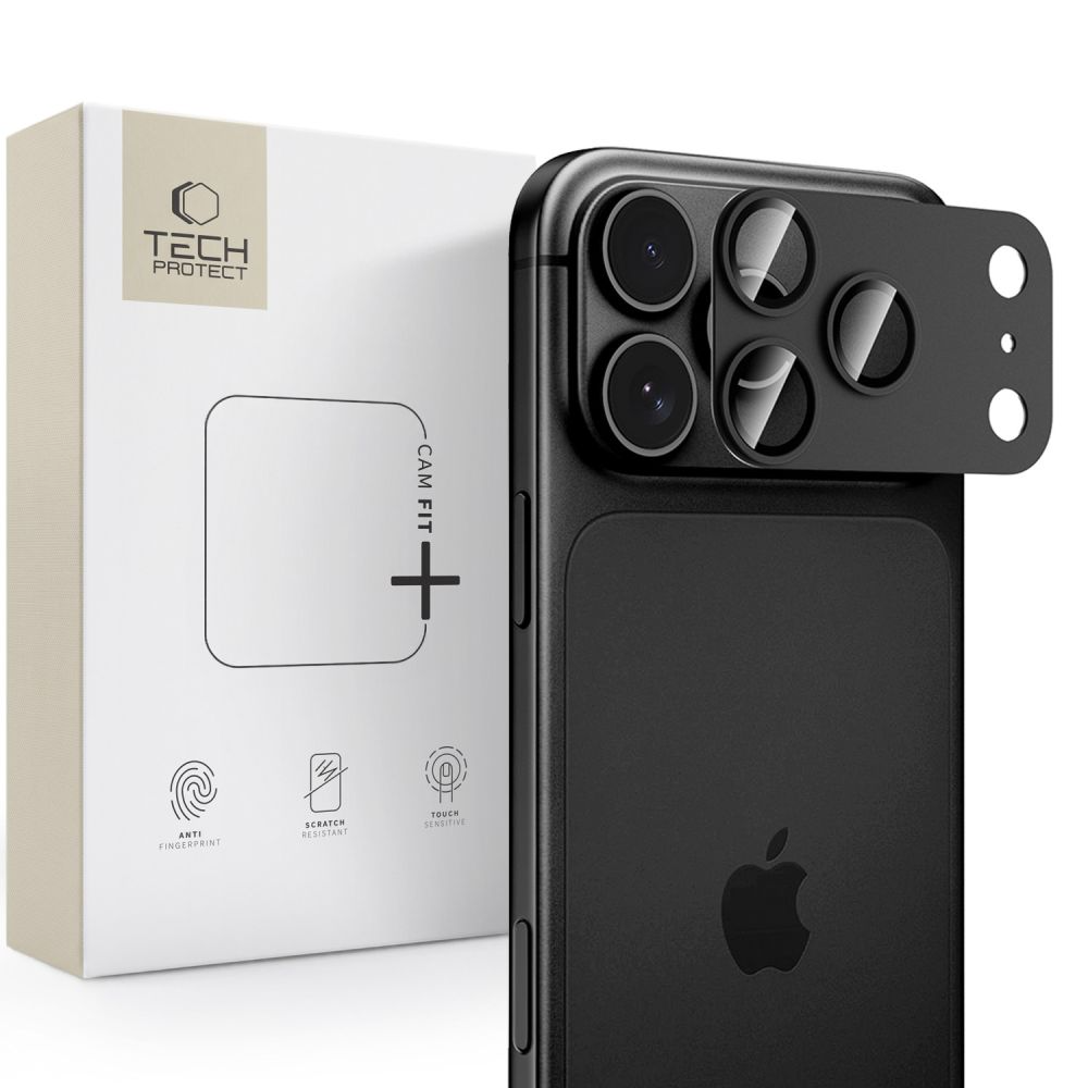 Film de protection pour caméra arrière Tech-Protect CamFull Fit+ pour Apple iPhone 18 Pro, Verre trempé, Noir