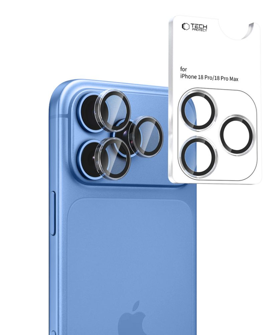 Film de protection pour caméra arrière Tech-Protect CamRing Fit+ pour Apple iPhone 18 Pro / 18 Pro Max, Verre trempé, Transparent