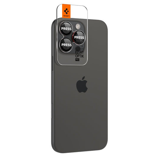 Spigen EZ FIT Film de protection pour caméra arrière pour Apple iPhone 16 Pro Max / 16 Pro / 15 Pro Max, protection en verre, 2 pièces, noir AGL05217