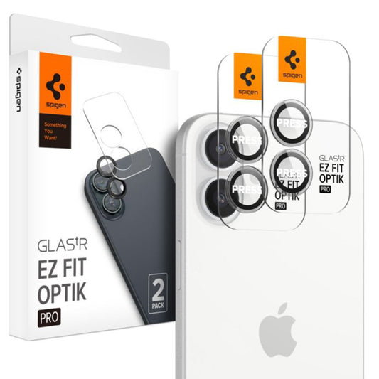 Spigen EZ FIT Film de protection pour caméra arrière pour Apple iPhone 16 Plus / 16, Protection en verre, Lot de 2 pièces, Transparent AGL07921