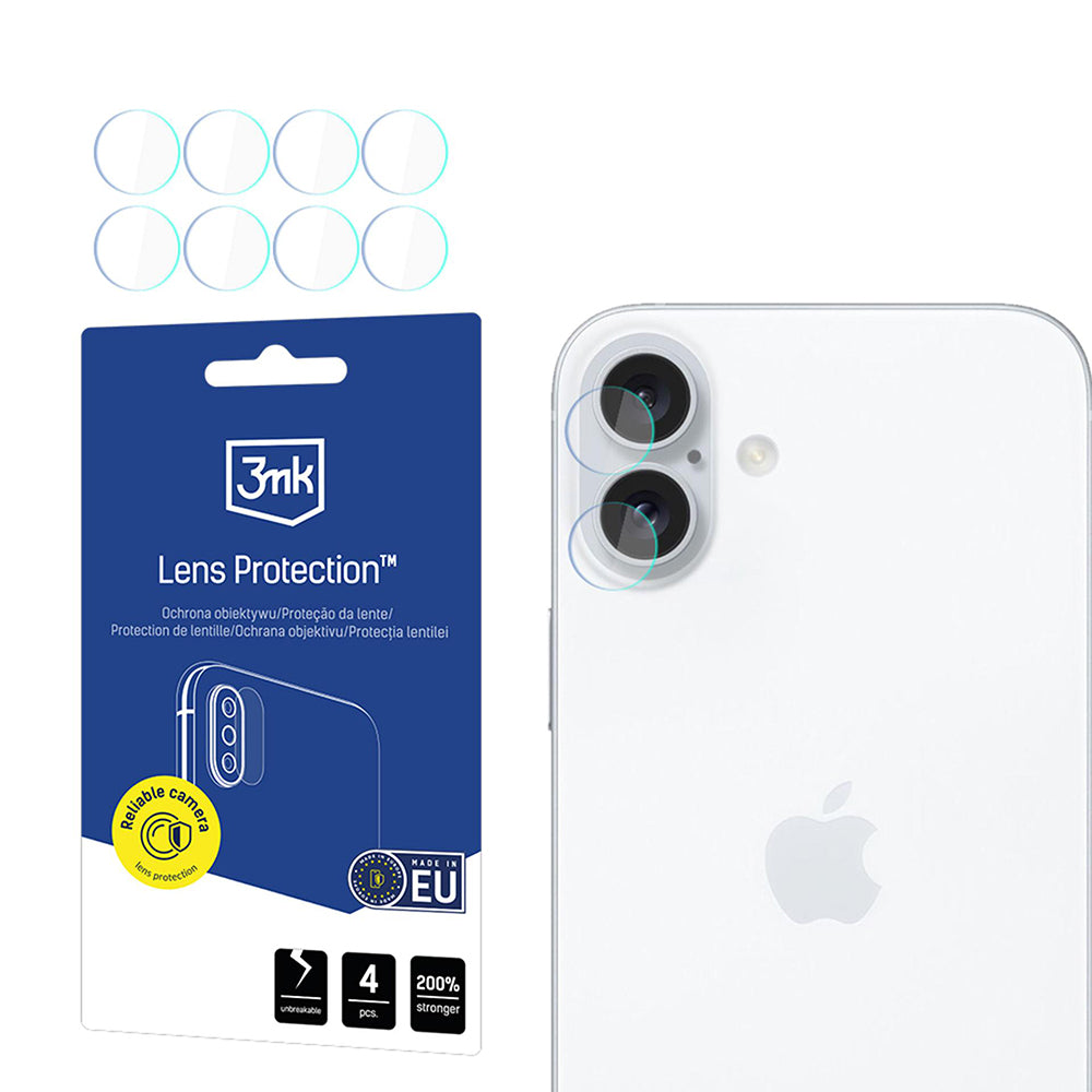 Film de protection pour caméra arrière 3MK Protection pour Apple iPhone 17, Verre Flexible, Lot de 4 pièces, Transparent