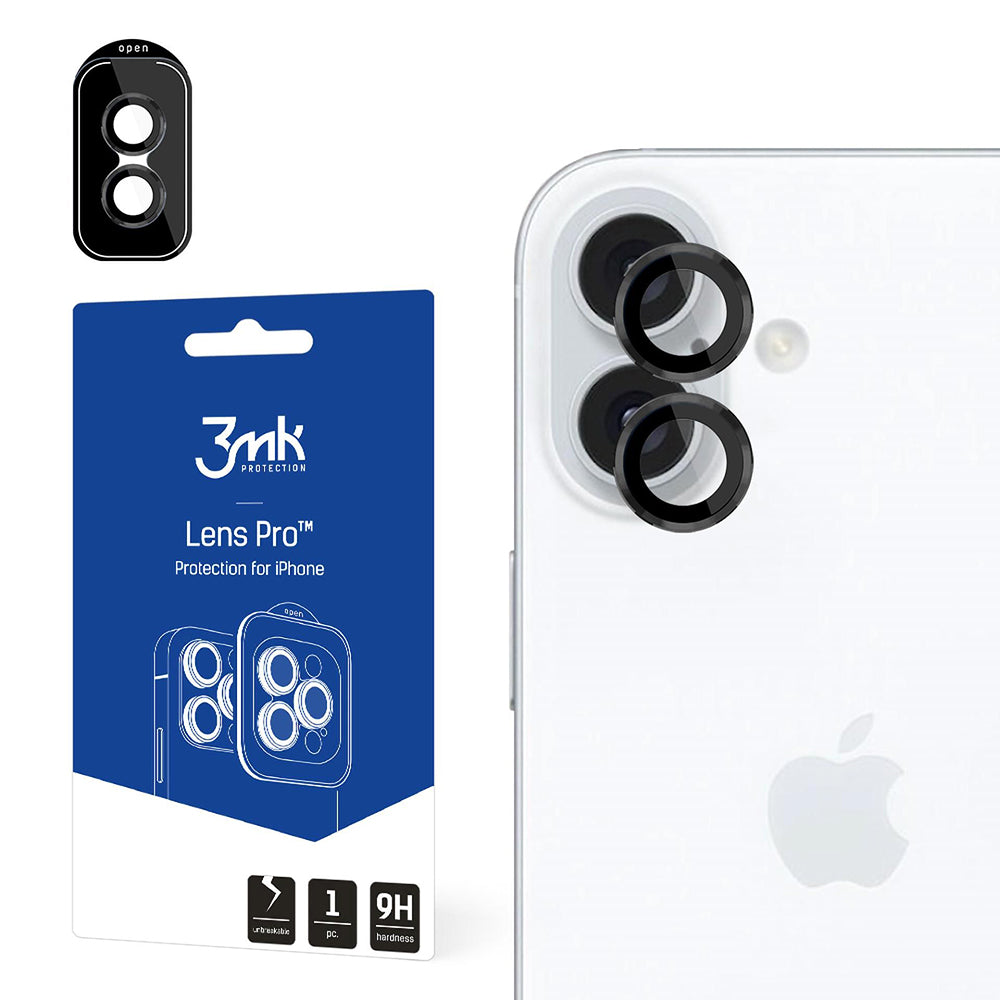 Film de protection pour caméra arrière 3MK Protection Pro pour Apple iPhone 16 Plus / 16, Verre trempé, Noir