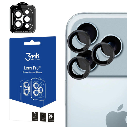 Film de protection Caméra Arrière 3MK Protection Pro pour Apple iPhone 17 Pro Max / 17 Pro, Verre Trempé, Noir