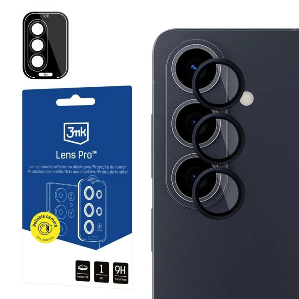 Film de protection pour caméra arrière 3MK Protection Pro pour Samsung Galaxy S26 Plus S947, Verre Trempé, Noir