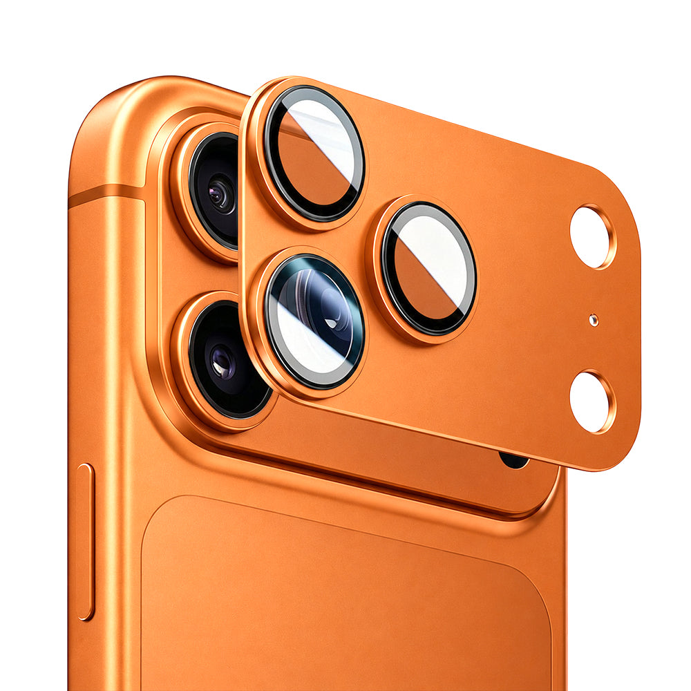 Blueo Integrated Metal Rear Camera Protector for Apple iPhone 17 Pro Max, Tempered Glass, Orange
