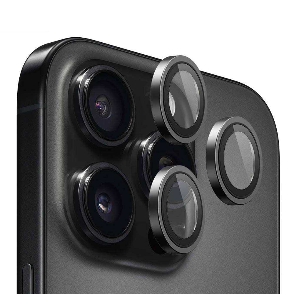 Film de protection pour caméra arrière Blueo Metal Frame pour Apple iPhone 16 Pro Max / 16 Pro, Verre trempé, Noir