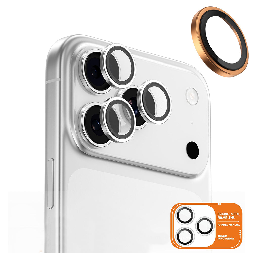 Film de protection Caméra Arrière Blueo Metal Frame pour Apple iPhone 17 Pro Max / 17 Pro, Verre Trempé, Orange