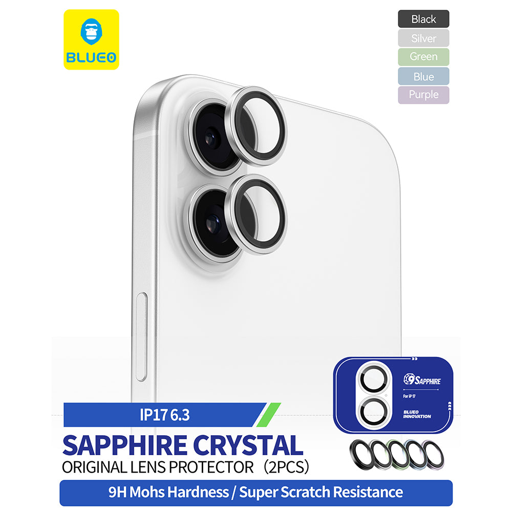 Film de protection Caméra Arrière Blueo Sapphire Crystal pour Apple iPhone 17, Verre Trempé, Argenté