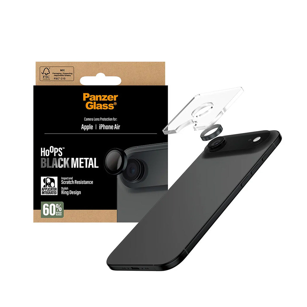 Film de protection pour caméra arrière PanzerGlass Hoops pour Apple iPhone 17 Air, Verre Trempé, Noir
