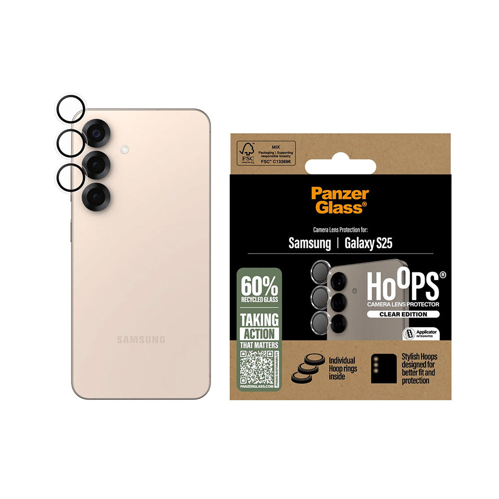 Film de protection pour caméra arrière PanzerGlass Hoops pour Samsung Galaxy S25 S931, Verre Trempé, Transparent