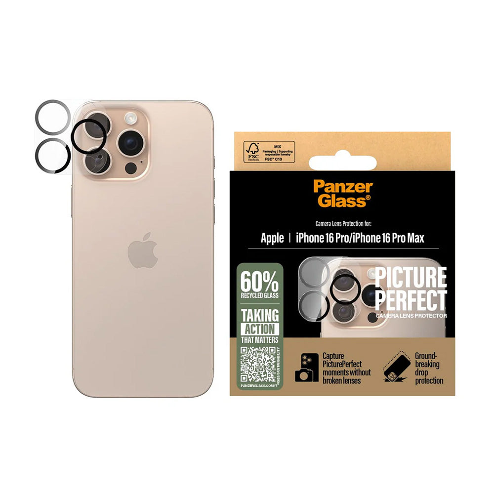 PanzerGlass PicturePerfect Back Camera Protection Film for Apple iPhone 16 Pro Max / 16 Pro, Tempered Glass, Transparent