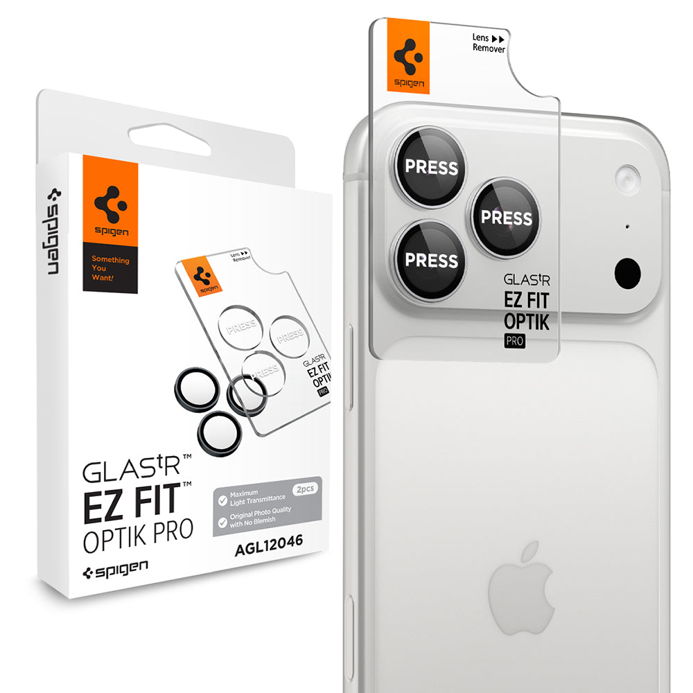 Film de protection pour caméra arrière Spigen GlastR EZ FIT Optik Pro pour Apple iPhone 18 Pro / 18 Pro Max, Verre trempé, Lot de 2 pièces, Argenté