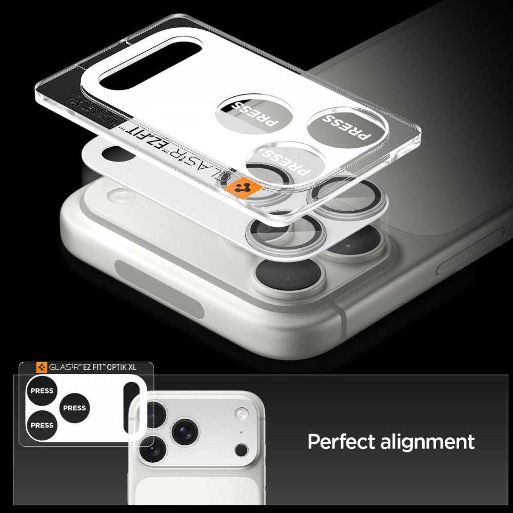 Film de protection pour caméra arrière Spigen GlastR EZ FIT Optik Pro XL pour Apple iPhone 17 Pro, Verre Trempé, Argenté AGL10647