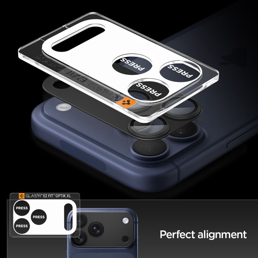 Film de protection pour caméra arrière Spigen GlastR EZ FIT Optik Pro XL pour Apple iPhone 17 Pro, Verre Trempé, Noir AGL10644