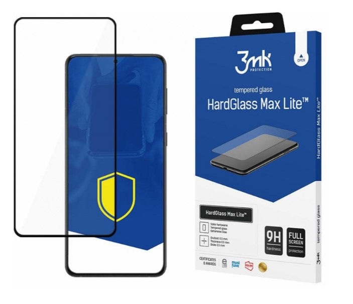 Film de protection d'écran 3MK HardGlass Max Lite pour Samsung Galaxy S22 5G S901, Glass Shield, Full Glue, Noir