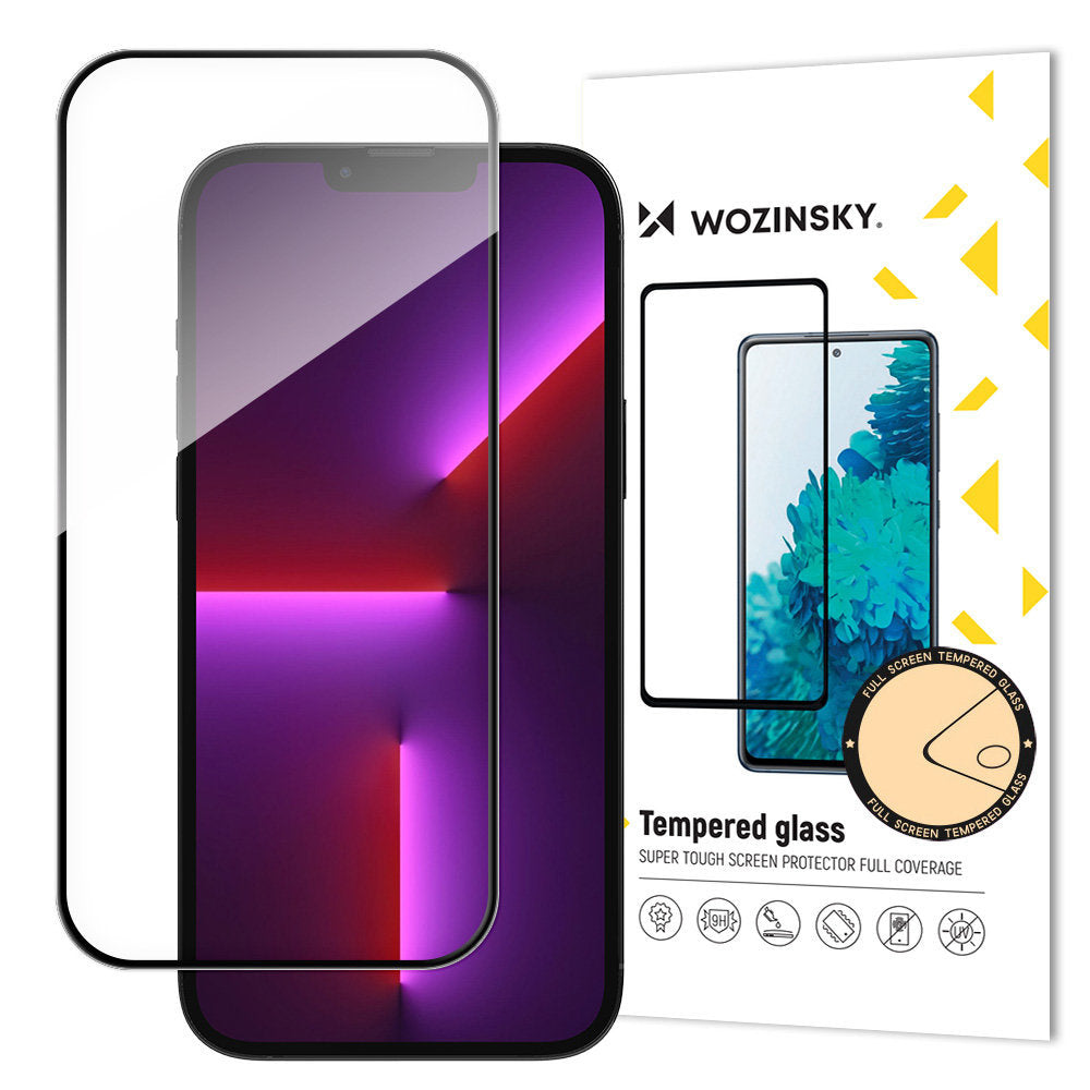 WZK Film de protection d'écran pour Apple iPhone 15, verre blindé, collage intégral, compatible avec le boîtier, noir
