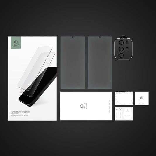 Tech-Protect Supreme Film de protection pour écran arrière et appareil photo pour Samsung Galaxy S24 Ultra S928, protection en verre, collage complet, set de 3 pièces, 2.5D