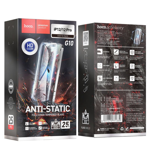 Film de protection d'écran HOCO pour Apple iPhone 12 Pro Max, Verre Trempé, Full Glue, Lot de 25 pièces, Noir