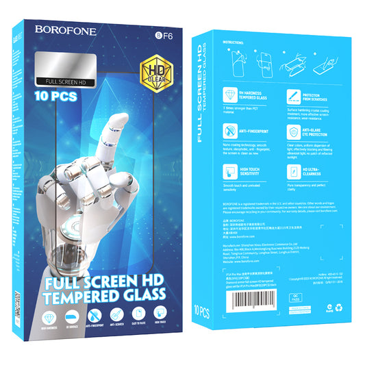 Film de protection d'écran Borofone BF6 Diamond Armor pour Apple iPhone 12 / 12 Pro, verre blindé, collage intégral, lot de 10 pièces, noir