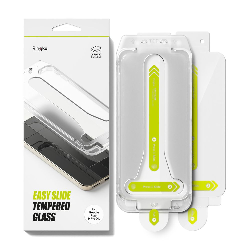 Film de protection d'écran Ringke Easy Slide pour Google Pixel 9 Pro XL, Verre Trempé, Full Glue, Lot de 2 pièces