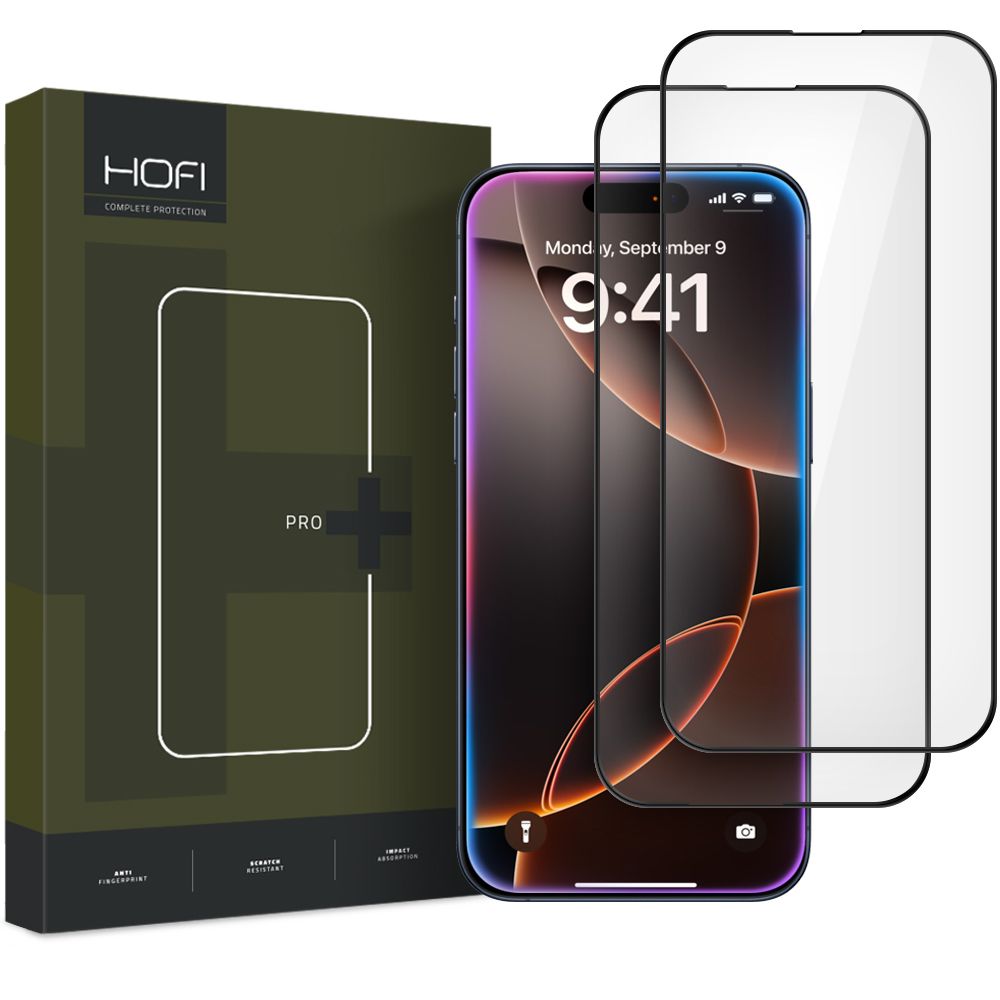 Film de protection écran HOFI Glass PRO+ pour Apple iPhone 16 Pro Max, Verre Trempé, Full Glue, Lot de 2 pièces, 2.5D, Noir
