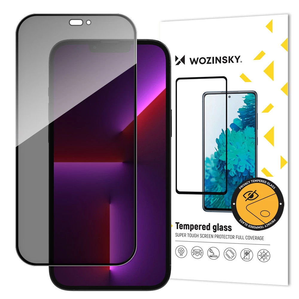 Film de protection d'écran Privacy WZK AntiSpy pour Apple iPhone 15 Pro, Verre trempé, Collage intégral