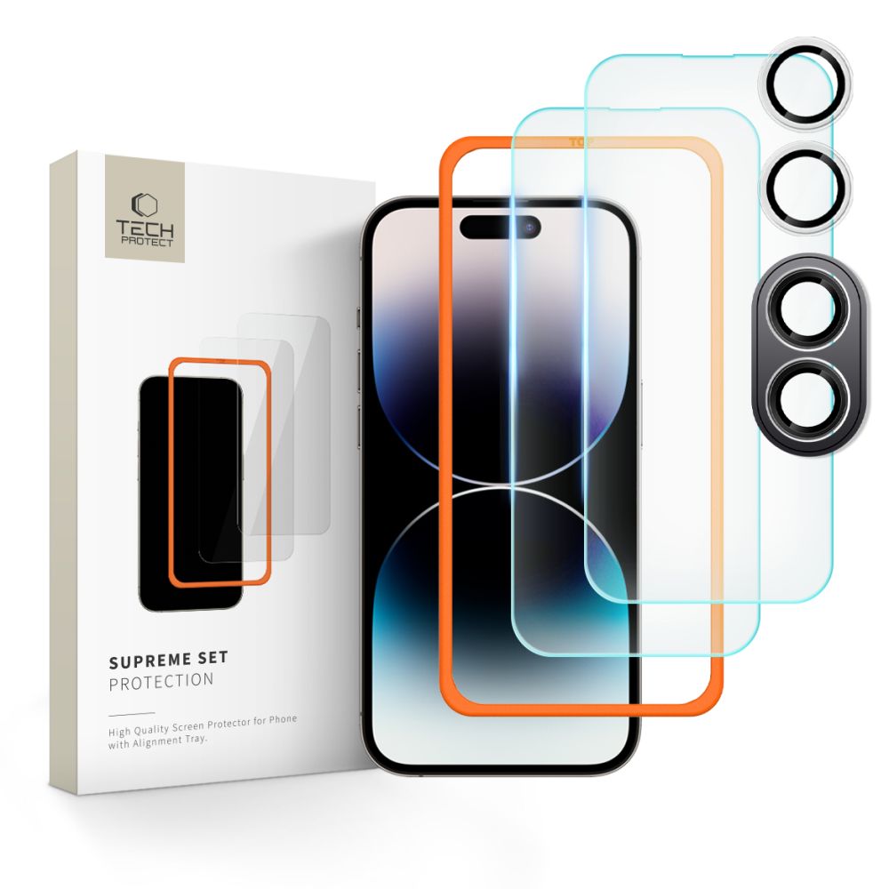 Tech-Protect Suprême Film de protection pour écran arrière et appareil photo pour Apple iPhone 16 Plus, protégé par du verre, entièrement collé